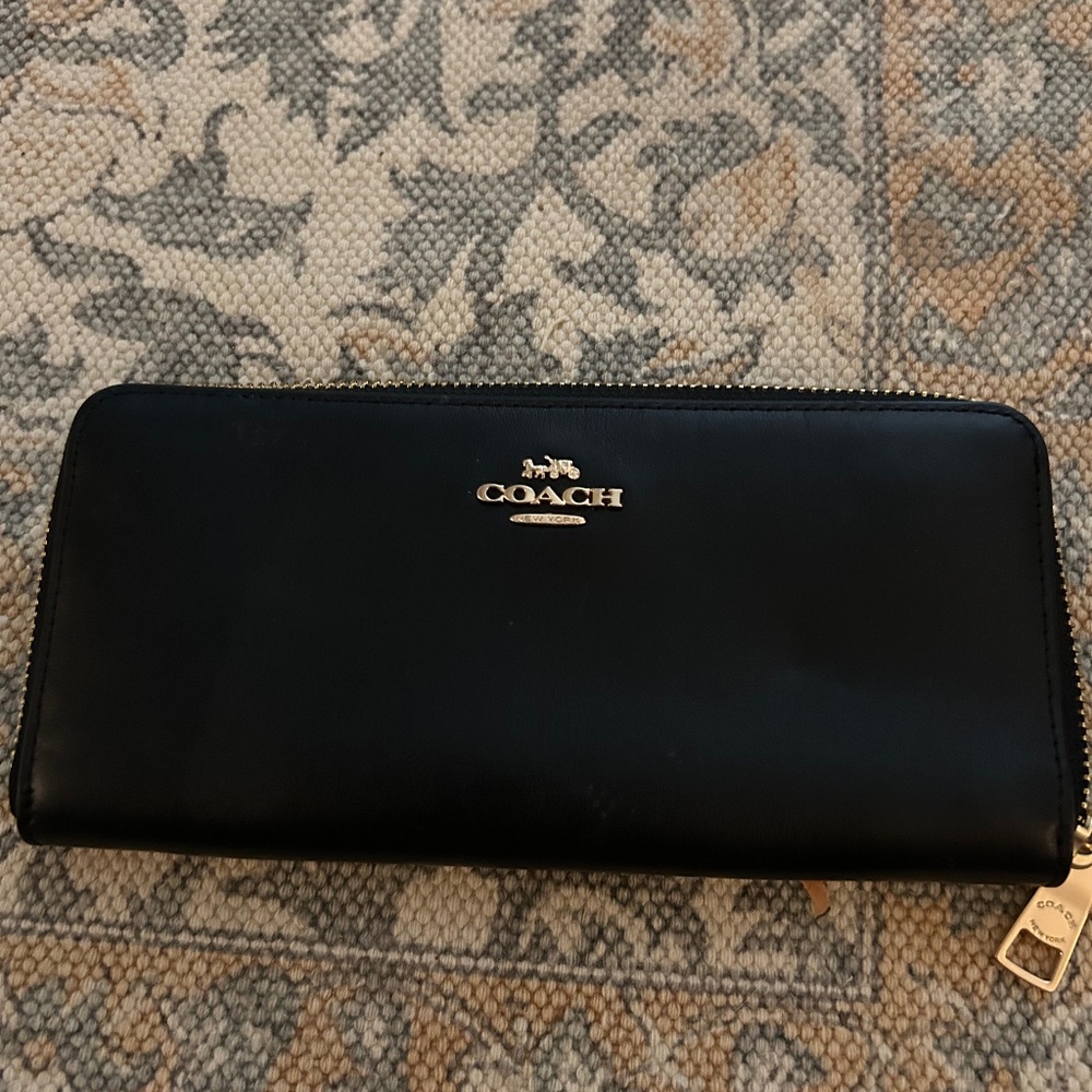 Coach black leather clutch wallet